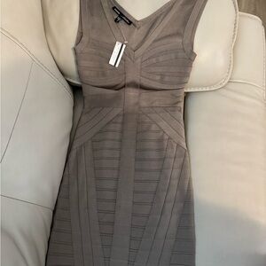 bebe Taupe Sleeveless Midi Dress